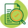 Icono fondo verde con documento y lupa como símbolo de revisado
