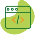 Icono viva mi casa intranet Icono con fondo verde que muestra etiquetas de código indicando conectividad.