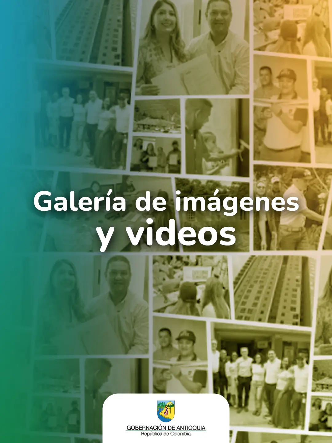 Portada de la pagina, Galería de imágenes y videos, con un colash de fotos en el fondo las cuales muestran todo lo que Viva mi Casa ha ido realizando en el transcurso del tiempo. Mobile